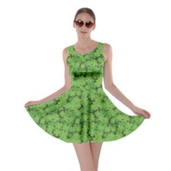 Green Pattern With Clover Leaves Skater Dress