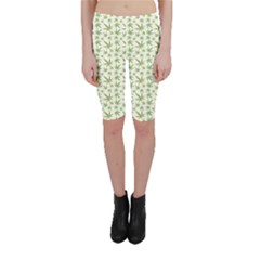 Green Green Cannabis Leaves Pattern Cropped Leggings by CoolDesigns