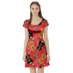 Colorful Pattern With Guitars Short Sleeve Skater Dress by CoolDesigns