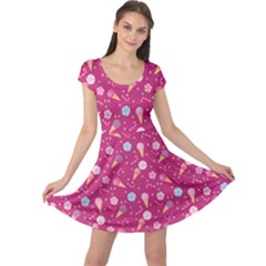 Red Pattern Of Sweets Ice Cream Candy Cap Sleeve Dress by CoolDesigns