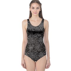 Black Halloween Spider Web Pattern Women s One Piece Swimsuit by CoolDesigns