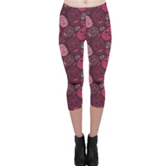 Red Pink And Purple With Skulls Capri Leggings by CoolDesigns