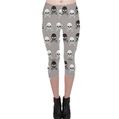 Gray Pattern Skulls Capri Leggings by CoolDesigns