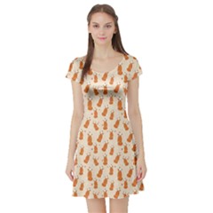 Orange Pattern Fox Short Sleeve Skater Dress by CoolDesigns