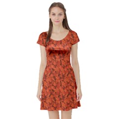 Orange Miscellaneous Rich Orange Fall Leaves Pattern Short Sleeve Skater Dress by CoolDesigns