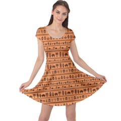 Orange African Tribal Pattern Ethnic Ornament With Different Cap Sleeve Dress