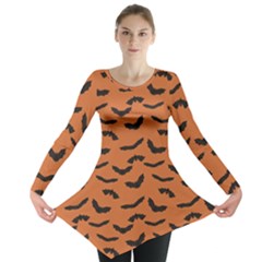 Orange Orange Halloween With Flying Bats Long Sleeve Tunic Top by CoolDesigns