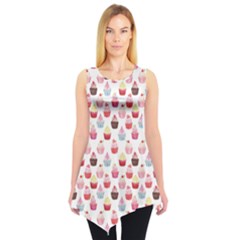 Pink Watercolor Cupcakes Pattern Hand Drawn Sleeveless Tunic Top by CoolDesigns