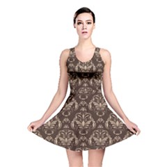 Brown Damask Pattern Element Reversible Skater Dress by CoolDesigns