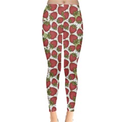 Red Pattern With Strawberries Graphic Stylized Drawing Leggings by CoolDesigns