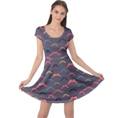 Purple Vintage Pattern With Mustache And Stripes Retro Style Cap Sleeve Dress