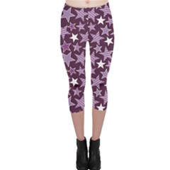 Purple Stars And Stripes Pattern Capri Leggings by CoolDesigns