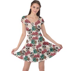 Colorful Skull Hearts And Flowers Cap Sleeve Dress by CoolDesigns