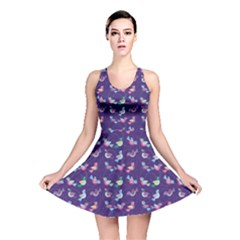 Purple With Color Pattern Birds Reversible Skater Dress by CoolDesigns