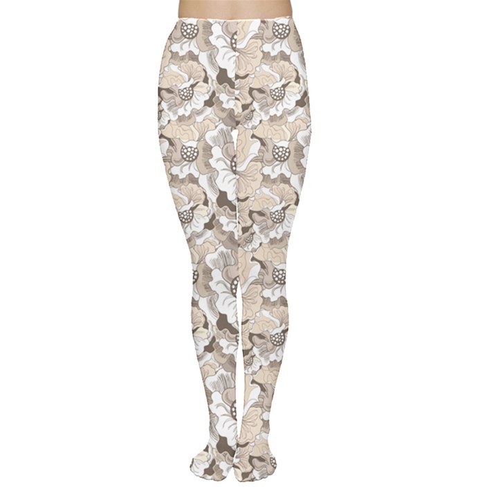 Gray Bright Graphic Floral Pattern Tights