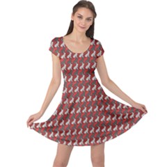 Red A Colorful Polygonal Rabbit Pattern Cap Sleeve Dress