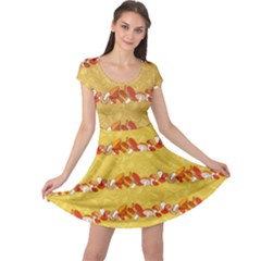 Orange Pattern Edible Mushrooms Cap Sleeve Dress