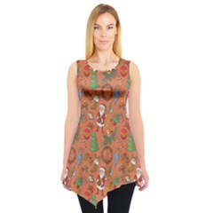 Colorful Winter Christmas Sketchy Pattern Sleeveless Tunic Top by CoolDesigns