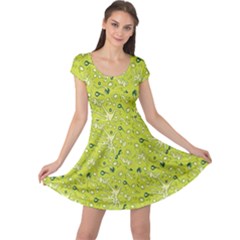 Green Microbes And Bacteria In Petri Dish Pattern Cap Sleeve Dress