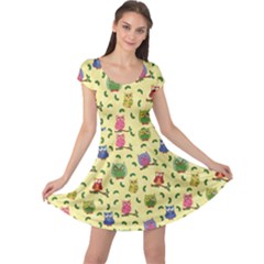 Colorful Pattern With Colorful Ornamental Owls On A Light Cap Sleeve Dress