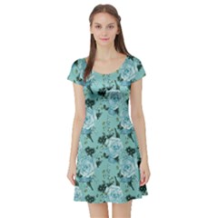 Mint Roses Vintage Floral Short Sleeve Dress