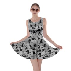 Gray Cats In Action Pattern Skater Dress