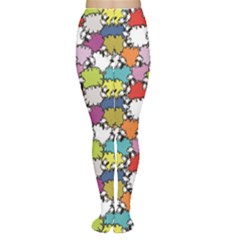 Colorful Black And White Sheeps On Meadow Pattern For Your Design Women s Tights by CoolDesigns