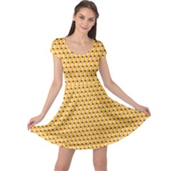 Yellow Pattern Of Simple And Colored Pencils Cap Sleeve Dress by CoolDesigns