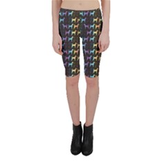 Colorful Bright Spectrum Pattern Of Dog Silhouettes On Black Cropped Leggings by CoolDesigns