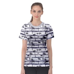 Gray Pattern With Sea And Palm Trees Summer Women s Sport Mesh Tee