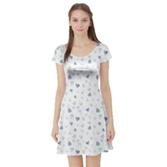 Blue Watercolor Hearts Pattern Short Sleeve Skater Dress by CoolDesigns