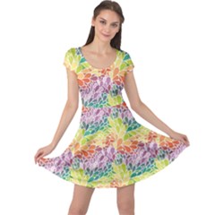 Colorful Abstract Pattern Cap Sleeve Dress
