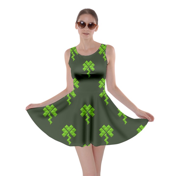 Green Pattern Clover St Patrick Skater Dress