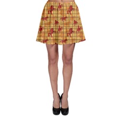 Orange Pattern Horses Silhouettes And Cells Skater Skirt by CoolDesigns