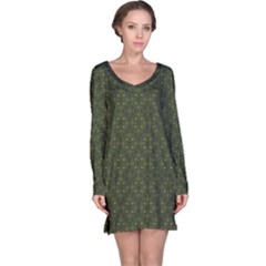 Dark Green Flower And Cross Pattern Long Sleeve Nightdress by CoolDesigns
