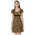 Brown A Yellow And Black Jaguar Spotted Repeatable Short Sleeve Skater Dress View1