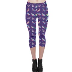 Purple With Color Pattern Birds Capri Leggings by CoolDesigns