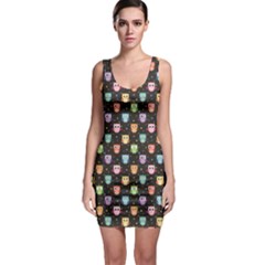 Black Pattern With Colorful Owls On Dark Bodycon Dress by CoolDesigns