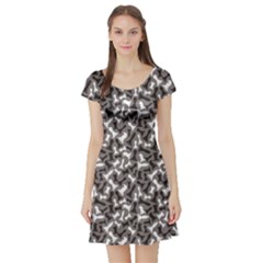 Black Black And White Chess Pieces Gray Pattern Short Sleeve Skater Dress by CoolDesigns