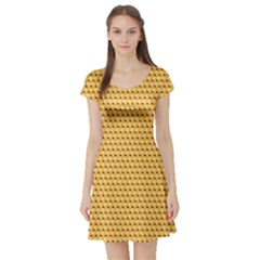 Yellow Pattern Of Simple And Colored Pencils Short Sleeve Skater Dress by CoolDesigns