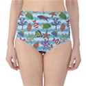 Blue Pattern With Colorful Fish And Coral On Wavy High Waist Bikini Bottom View1