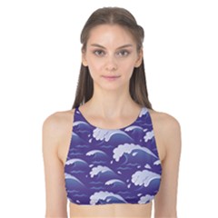Blue Waves Theme Stylish Pattern Tank Bikini Top by CoolDesigns