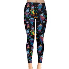 Colorful Cartoon Circus Pattern Art On A Black Leggings by CoolDesigns