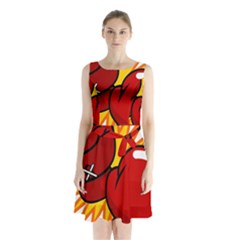 Boxing Gloves Red Orange Sport Sleeveless Chiffon Waist Tie Dress by Alisyart