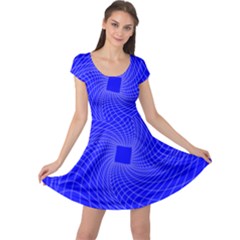 Blue Perspective Grid Distorted Line Plaid Cap Sleeve Dresses by Alisyart