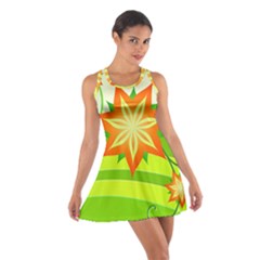 Graphics Summer Flower Floral Sunflower Star Orange Green Yellow Cotton Racerback Dress by Alisyart