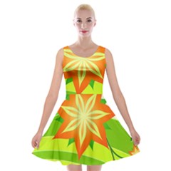 Graphics Summer Flower Floral Sunflower Star Orange Green Yellow Velvet Skater Dress by Alisyart