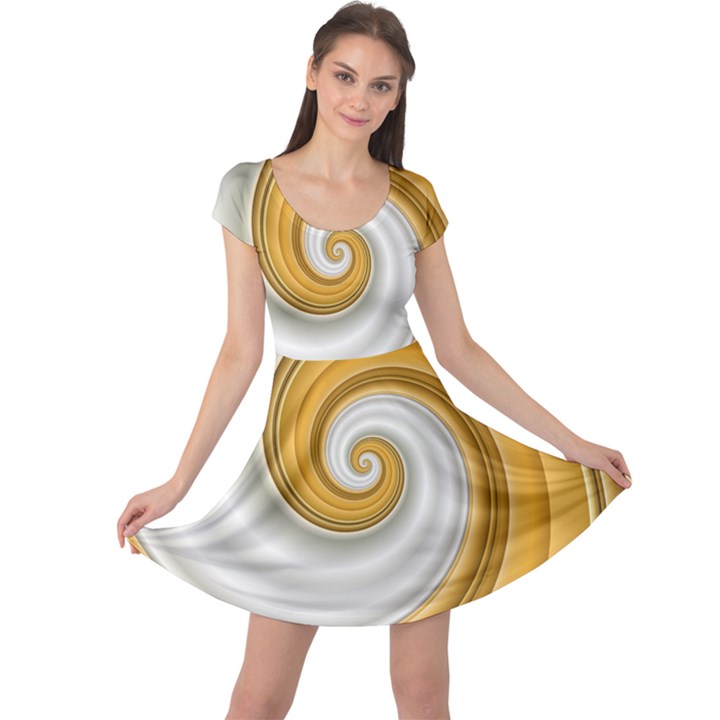 Golden Spiral Gold White Wave Cap Sleeve Dresses