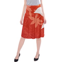 Lily Flowers Graphic White Orange Midi Beach Skirt