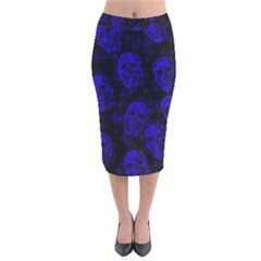 Sparkling Glitter Skulls Blue Velvet Midi Pencil Skirt by ImpressiveMoments